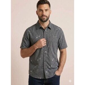 Saddlebred Hawaiian Mens XL Gray Black Button Up Short Sleeve Fishing Fly Print